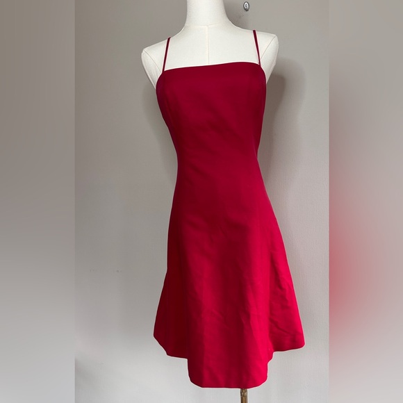 ANN TAYLOR Y2K Square Neck Silk Blend Red Cami Dress Valentine Party 90s Size 4P - Picture 3 of 14